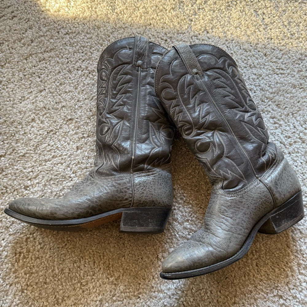 Vintage Wrangler Grey Leather Cowboy Boots
